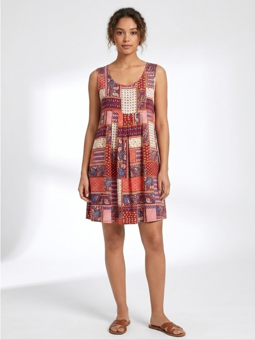 Emery Rose Boho Patchwork Paisley Sleeveless Mini Dress L Festival Sun Dress
